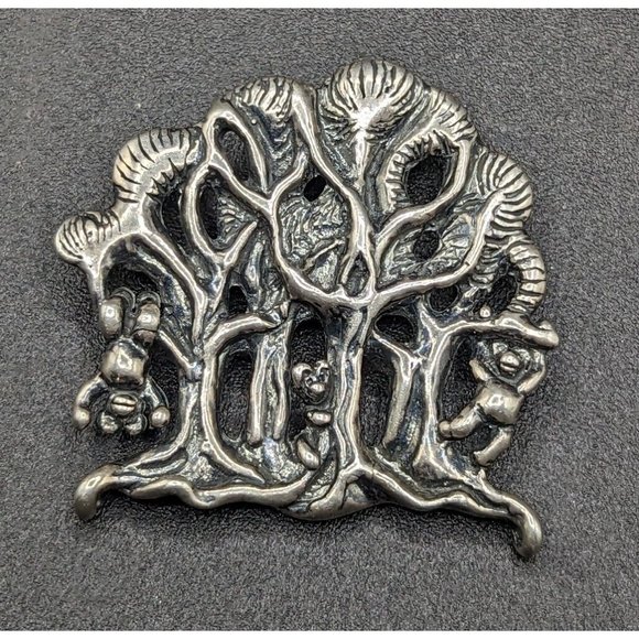 Marty Magic Macklin 1992 Sterling Silver Teddy Bears in Tree Slide Pendant - Picture 8 of 9